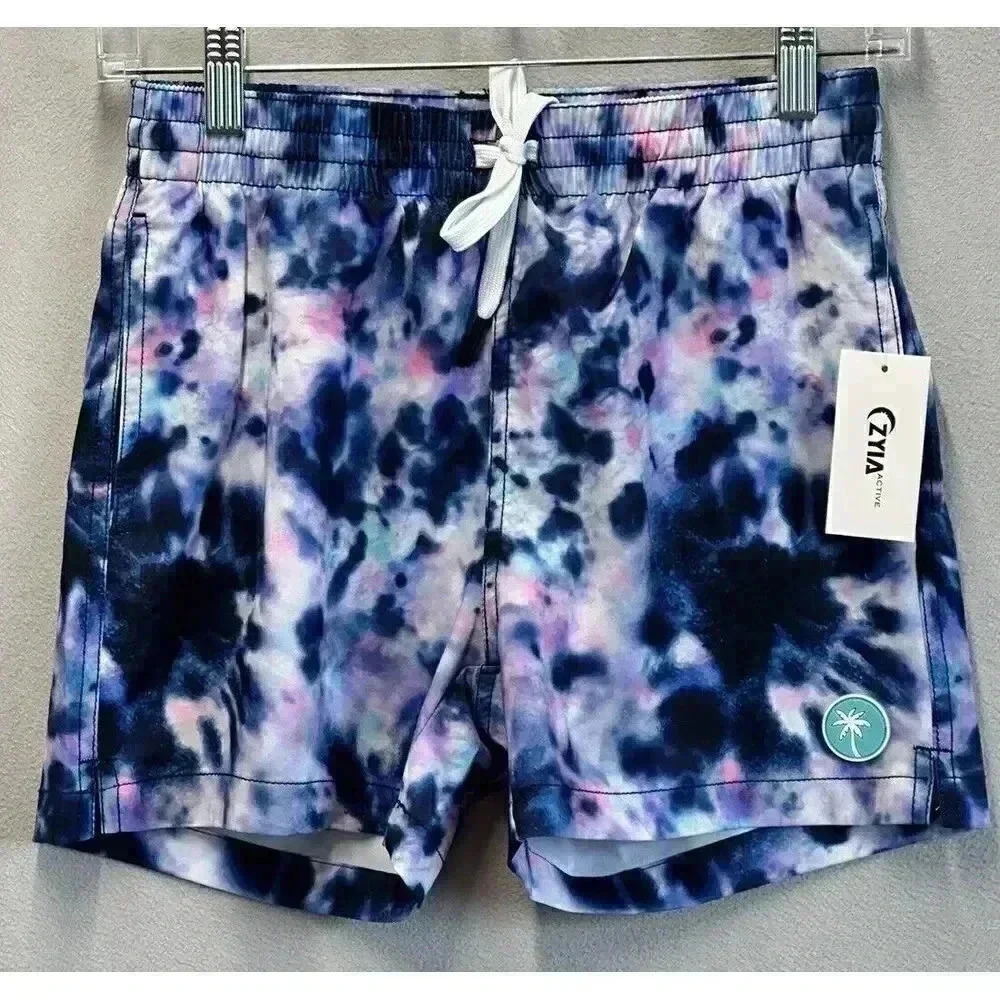 Zyia Active Board Shorts‎ Boy's 12-14 Blue Purple Tie Dye Mesh Lined Swim Trucks